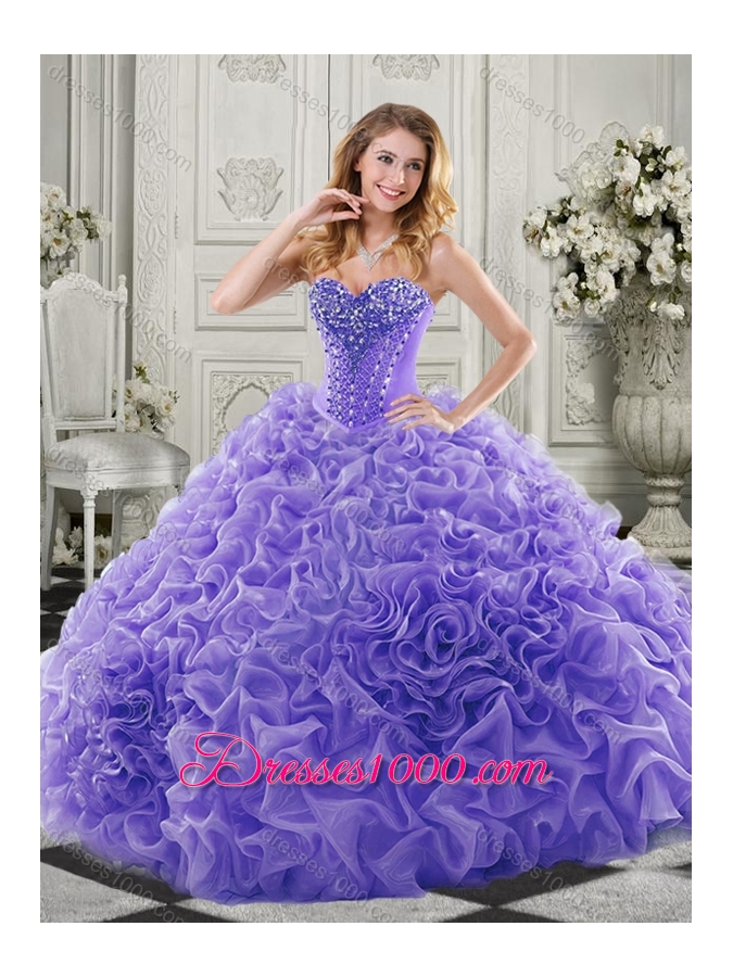 New Style Organza Lavender Elegant Quinceanera Dresses with Beading and Ruffles
