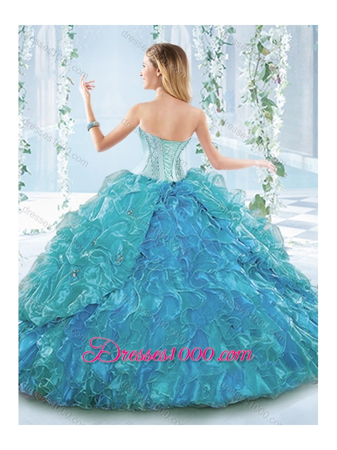 Popular Big Puffy Blue Detachable Sweet 16 Dress with Ruffles and Beading