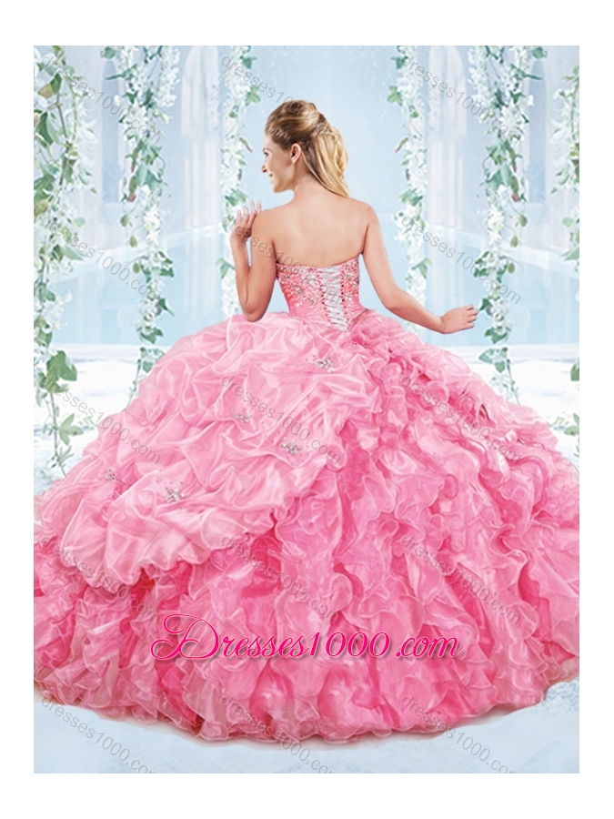 Popular Big Puffy Organza Detachable Sweet 16 Dress with Beading and Ruffles