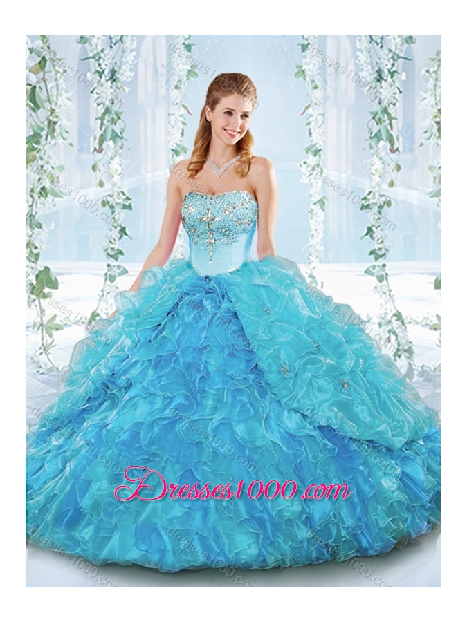 Popular Big Puffy Organza Detachable Sweet 16 Dress with Beading and Ruffles