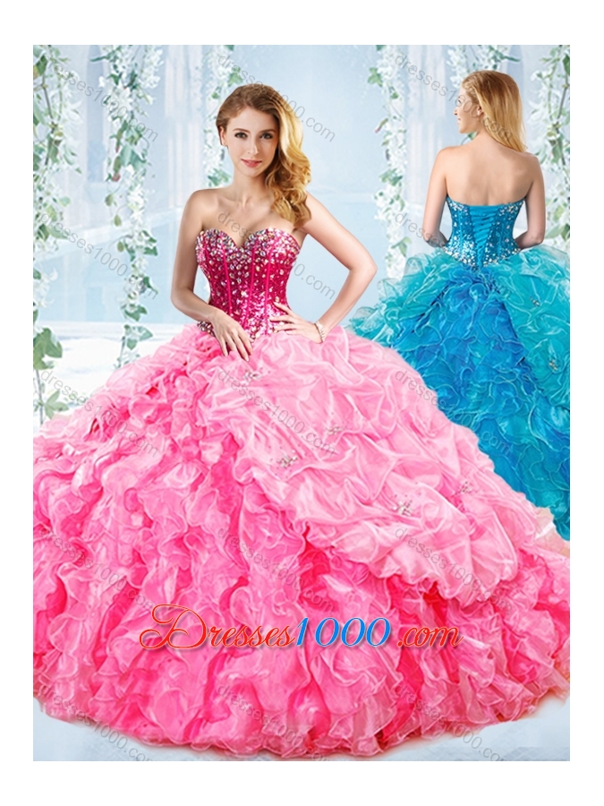 Puffy Skirt Visible Boning Beaded Detachable Quinceanera Gown in Rose