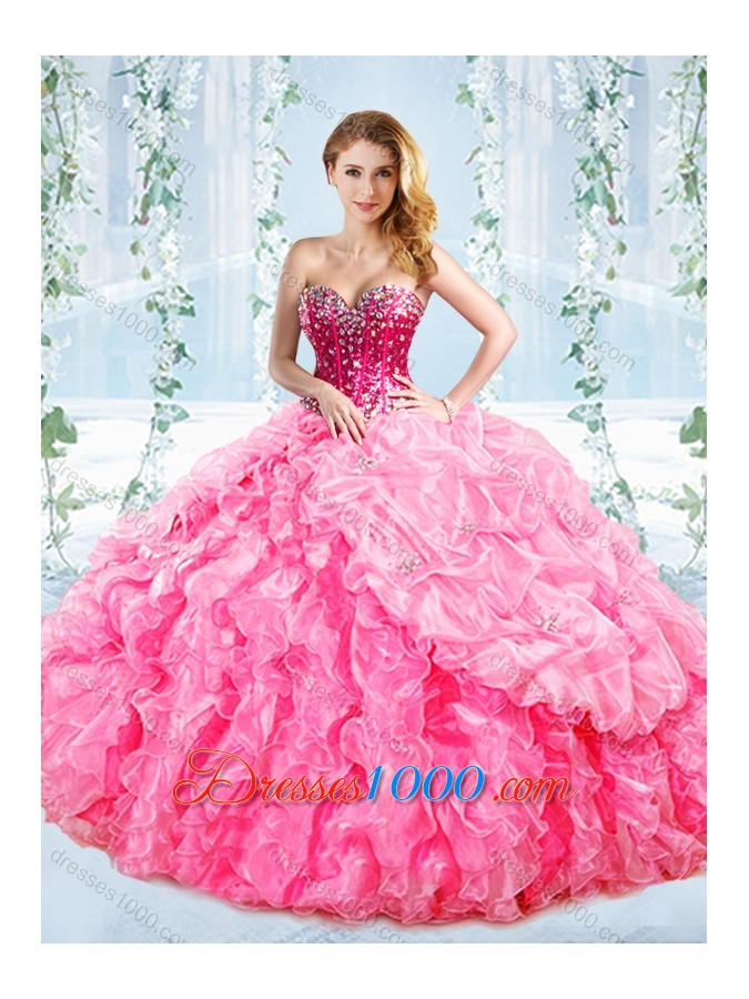 Puffy Skirt Visible Boning Beaded Detachable Quinceanera Gown in Rose