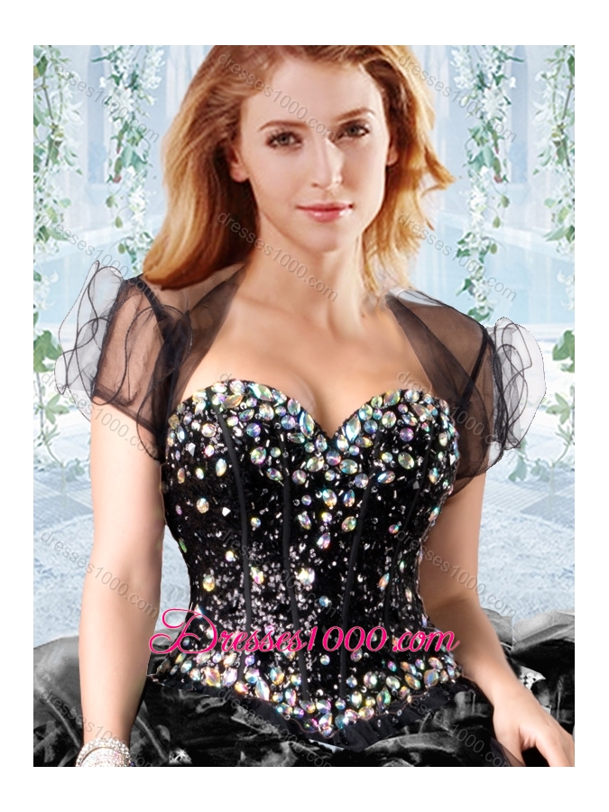 Visible Boning Big Puffy Detachable Quinceanera Dress with Ruffles and Beading