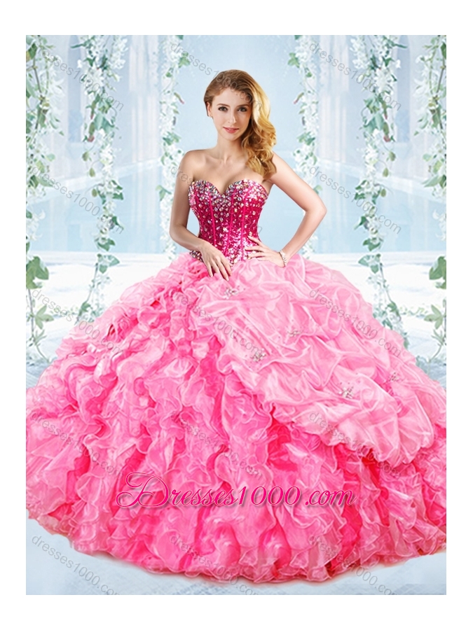 Visible Boning Big Puffy Detachable Quinceanera Dress with Ruffles and Beading