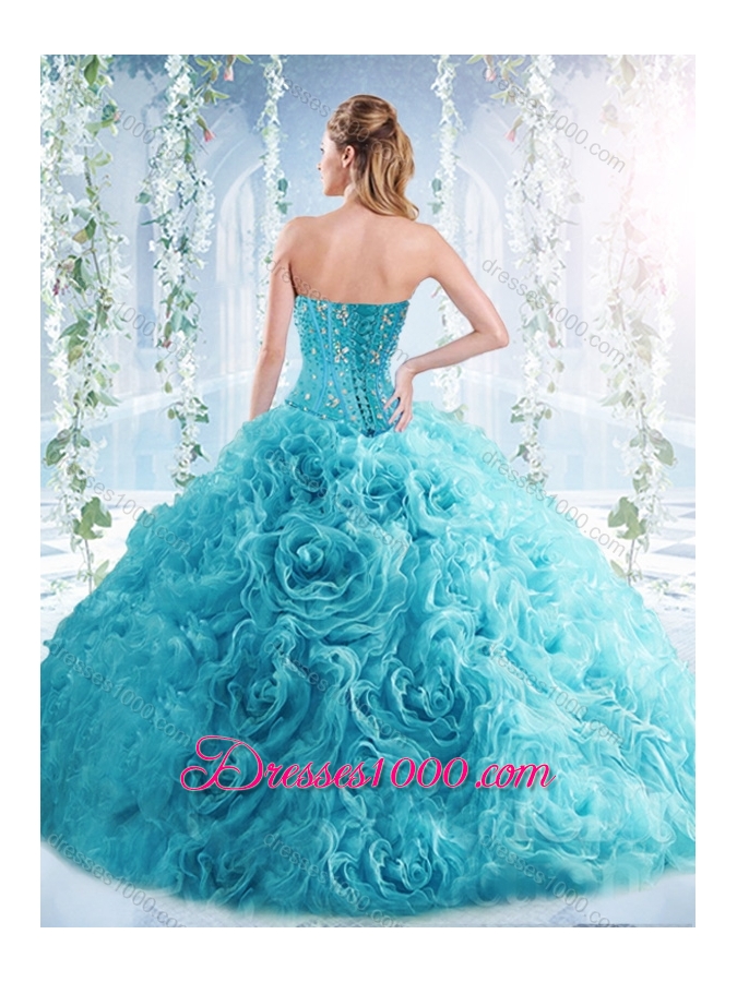 Visible Boning Rolling Flowers Elegant Quinceanera Dresses with Beaded Bodice