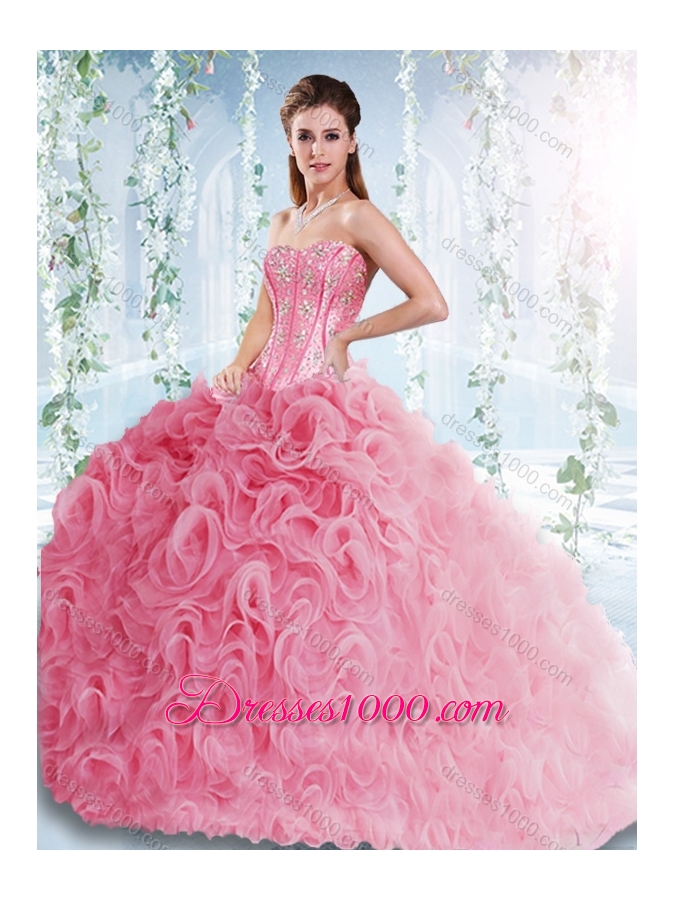 Visible Boning Rolling Flowers Elegant Quinceanera Dresses with Beaded Bodice