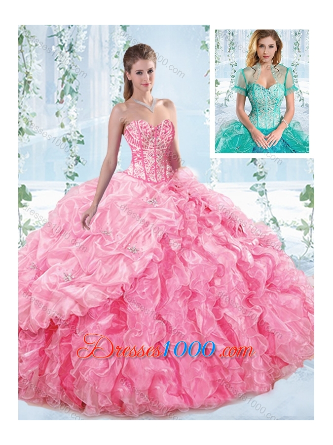 Discount Beaded Bodice Visible Boning Rose Pink Sweet Fifteen Dresses