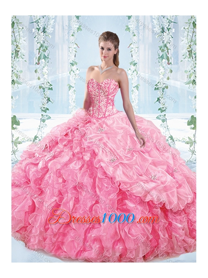 Discount Beaded Bodice Visible Boning Rose Pink Sweet Fifteen Dresses
