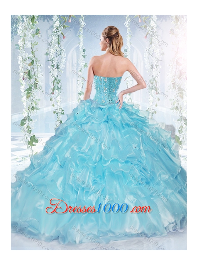 Modest Visible Boning Organza Sweet Fifteen Dresses with Beaded Bodice