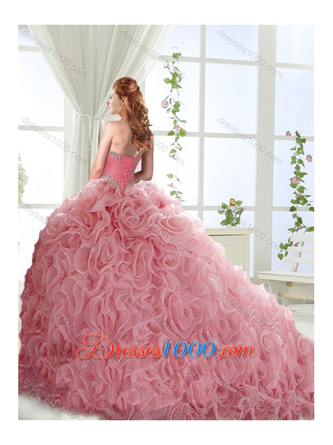 Romantic Rolling Flowers Really Puffy Designer Quinceanera Dresses in with Beading