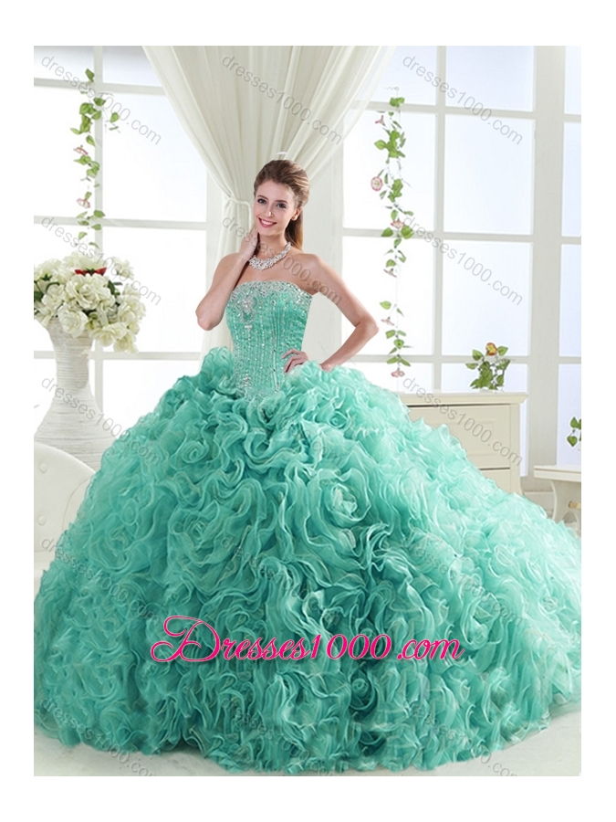 Popular Beaded Big Puffy Detachable Quinceanera Dresses in Rolling Flower