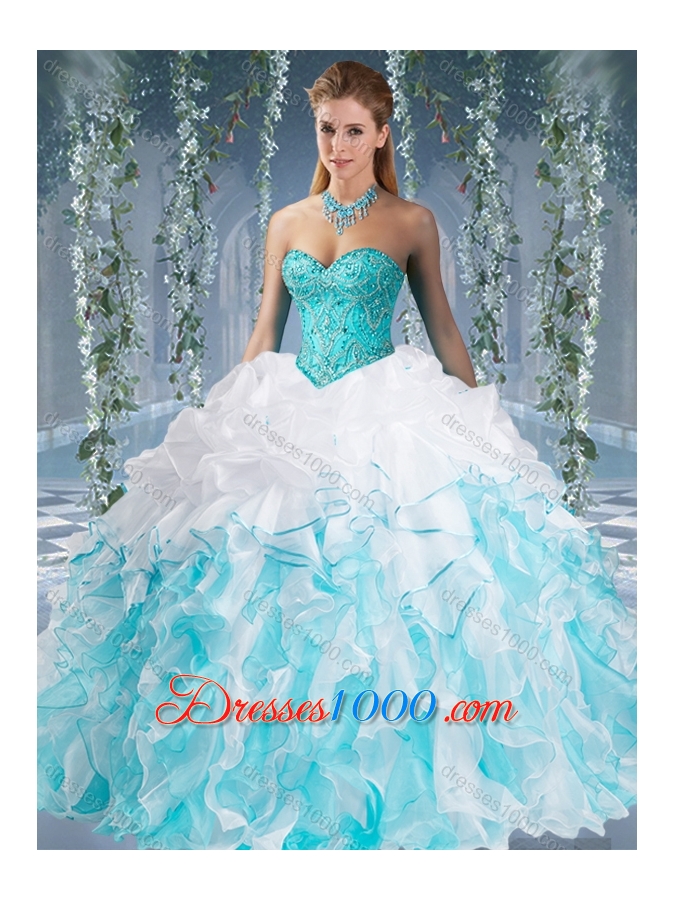 Beautiful Really Puffy Red and Champagne Beaded and Ruffled Quinceanera Dress