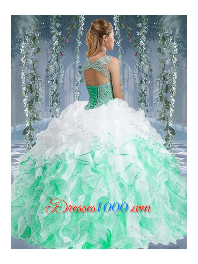 Beautiful Really Puffy Red and Champagne Beaded and Ruffled Quinceanera Dress