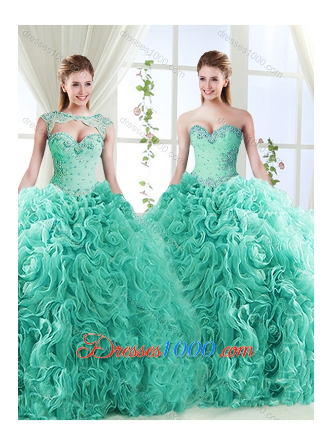 Big Puffy Brush Train Detachable Quinceanera Dresses with Beading and Appliques