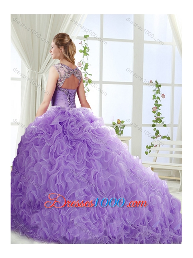 Big Puffy Brush Train Detachable Quinceanera Dresses with Beading and Appliques