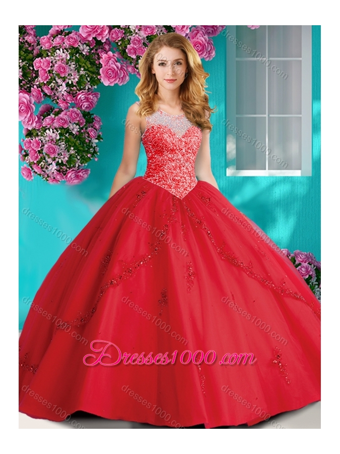 Elegant Beaded and Applique Quinceanera Dress with See Through Scoop