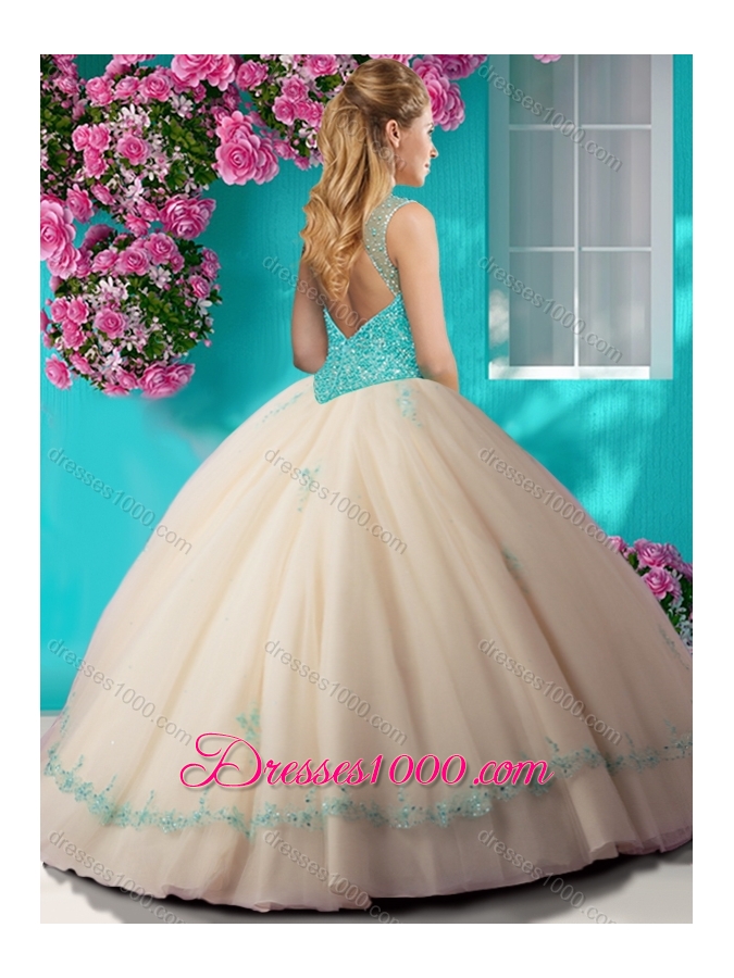 Elegant Beaded and Applique Quinceanera Dress with See Through Scoop