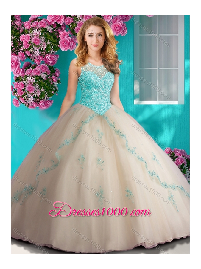 Elegant Beaded and Applique Quinceanera Dress with See Through Scoop