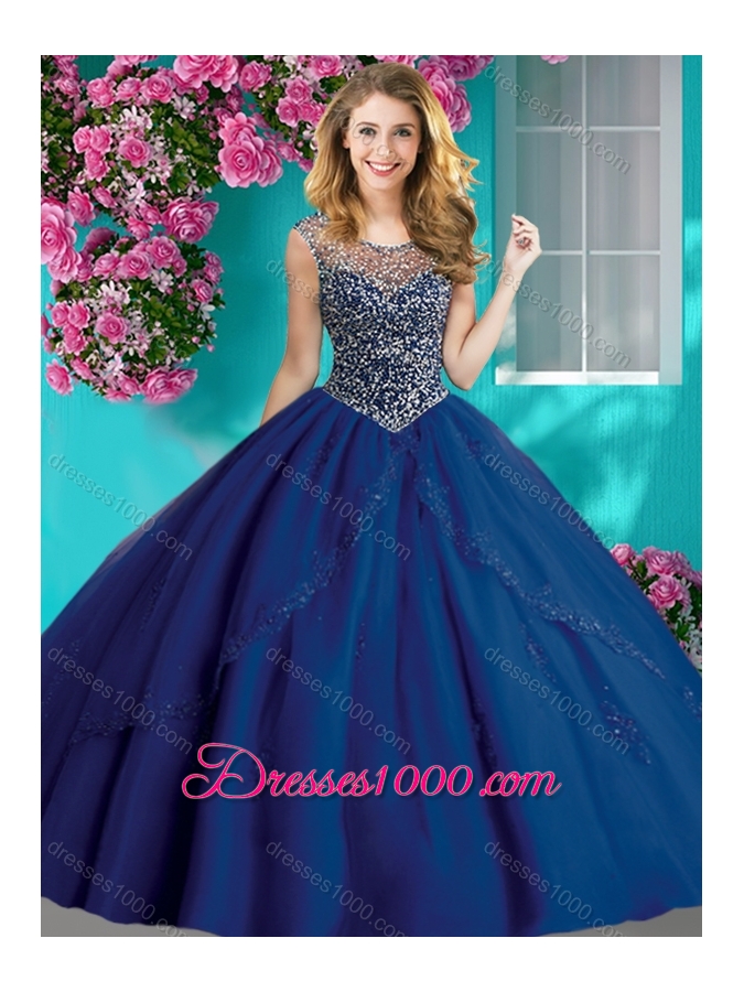 Elegant Beaded and Applique Quinceanera Dress with See Through Scoop