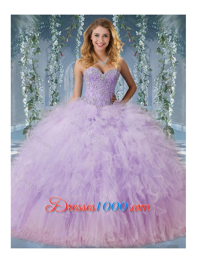 Exclusive Beaded and Ruffled Quinceanera Dress with Detachable Straps