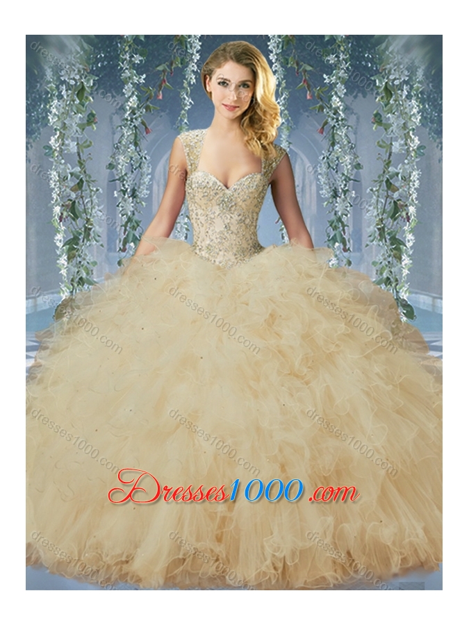 Exclusive Beaded and Ruffled Quinceanera Dress with Detachable Straps