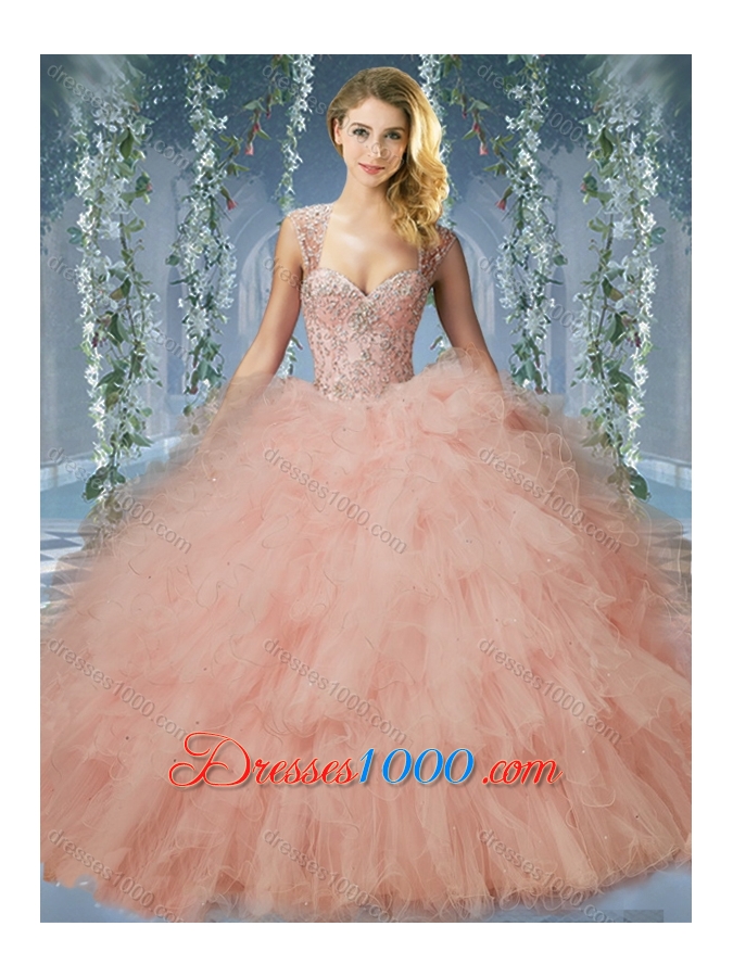 Exclusive Beaded and Ruffled Quinceanera Dress with Detachable Straps
