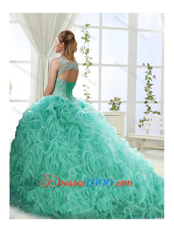 Fashionable Brush Train Detachable Quinceanera Dresses with Beading and Rolling Flower