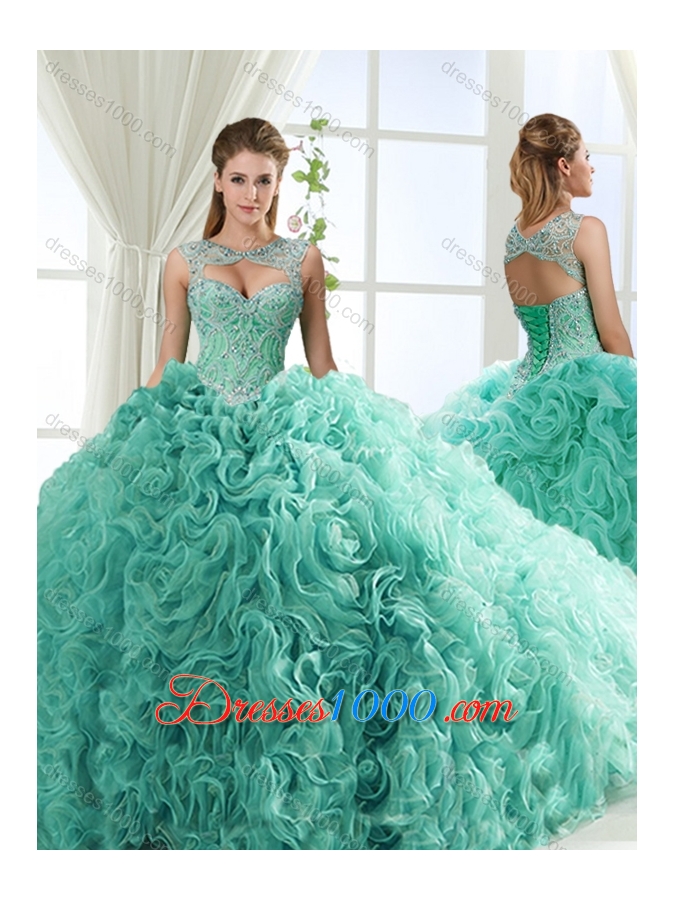 Fashionable Brush Train Detachable Quinceanera Dresses with Beading and Rolling Flower