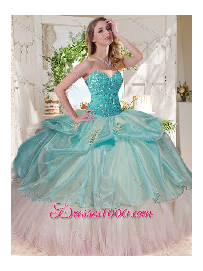 Gorgeous Beaded Bodice and Applique Big Puffy Quinceanera Dress for 2016