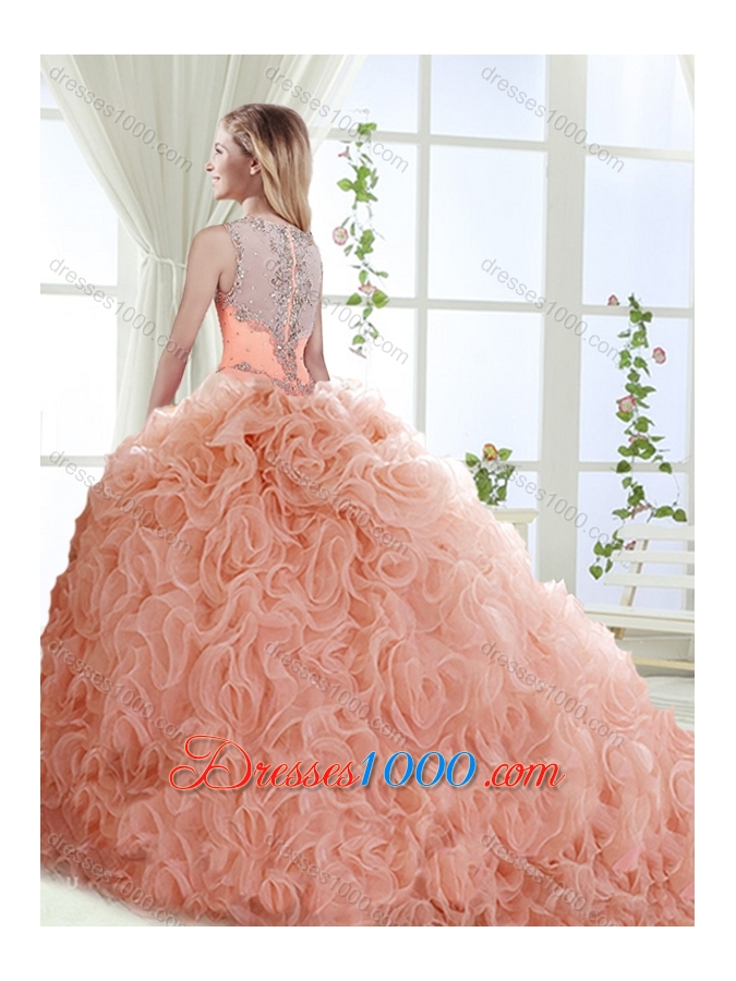 Gorgeous Beaded Straps Detachable Quinceanera Gowns with See Through Back
