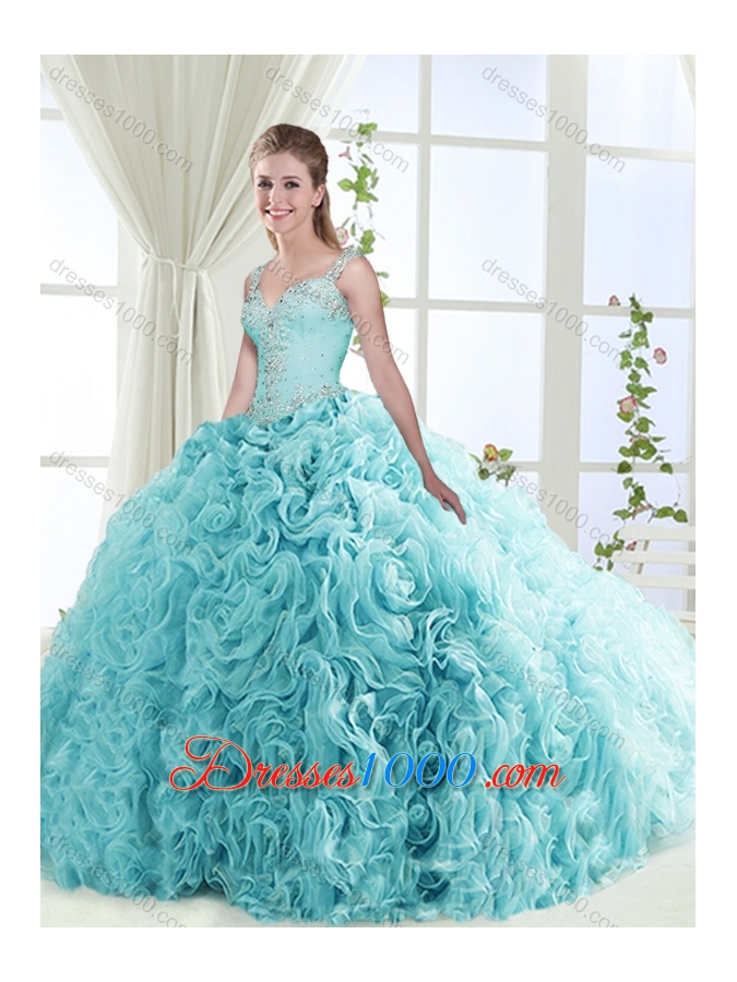 Gorgeous Beaded Straps Detachable Quinceanera Gowns with See Through Back