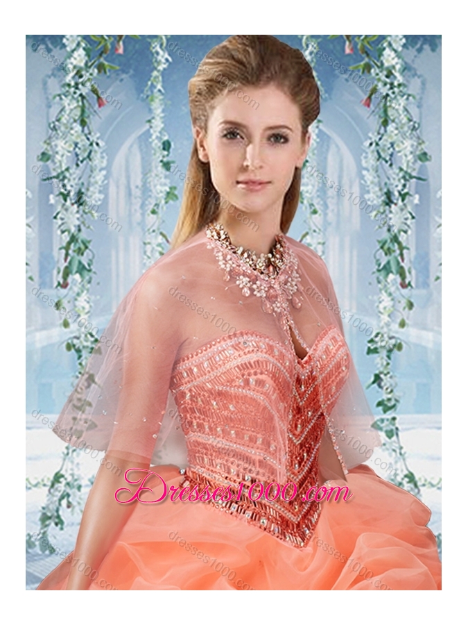 Lovely Baby Pink Brush Train Quinceanera Dresses Beaded and Ruffled