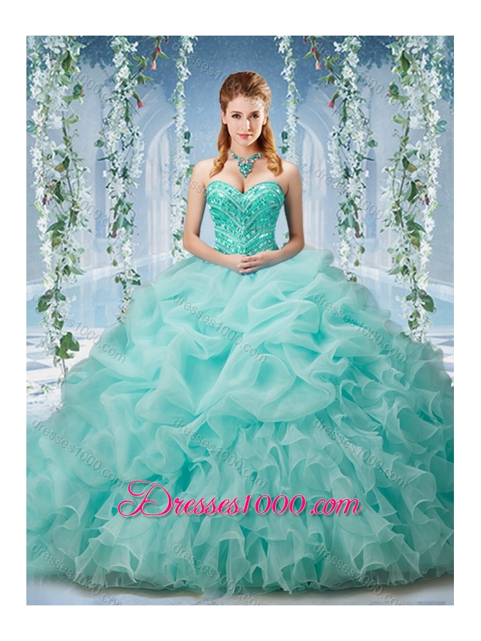 Lovely Baby Pink Brush Train Quinceanera Dresses Beaded and Ruffled