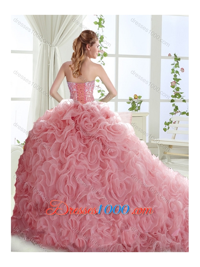 Lovely Brush Train Mint Detachable Quinceanera Dresses with Beading
