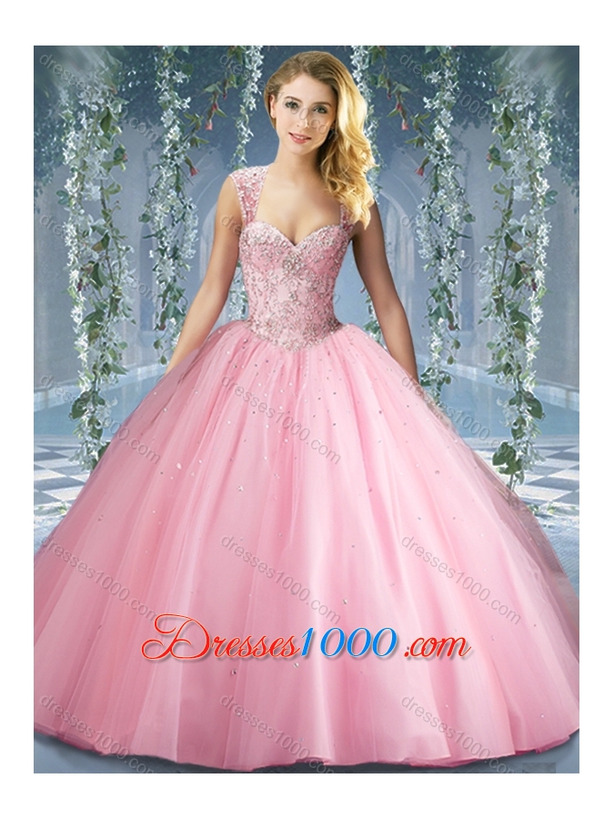 Lovely Pink Big Puffy Beaded Quinceanera Dress