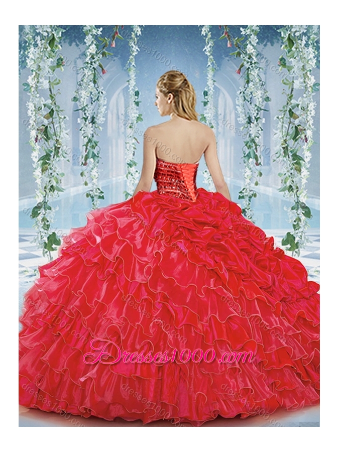 Modest Beaded and Ruffled Big Puffy Quinceanera Dress in Organza and Taffeta