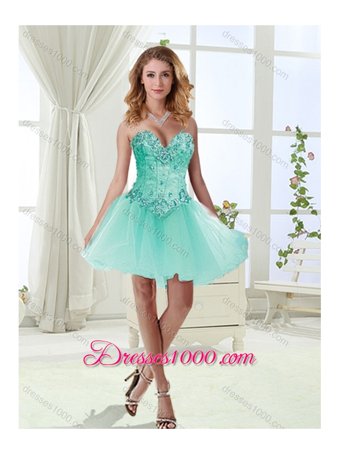 Popular Rolling Flower Mint Detachable Quinceanera Gowns with Brush Train