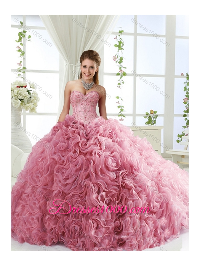 Romantic Beaded and Rolling Flowers Detachable Quinceanera Dresses with Brush Train