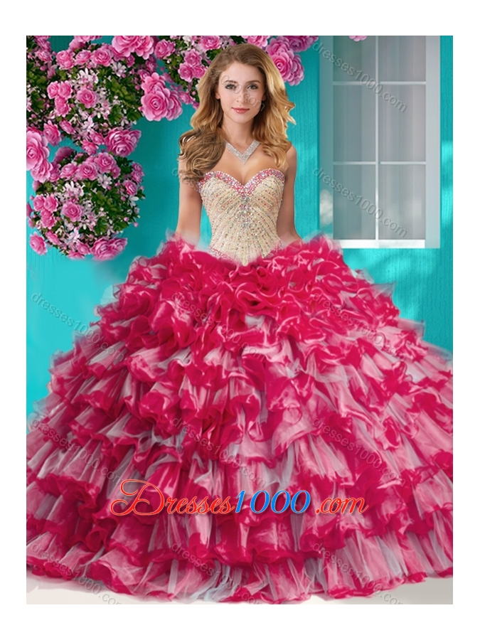 Romantic Beaded and Ruffled Layers Quinceanera Dress with Really Puffy