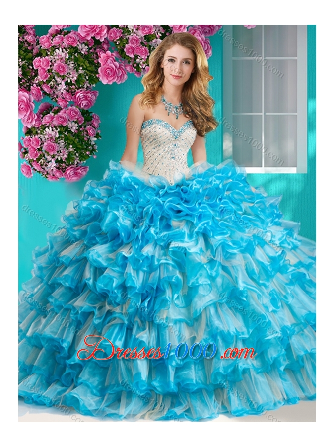 Romantic Beaded and Ruffled Layers Quinceanera Dress with Really Puffy