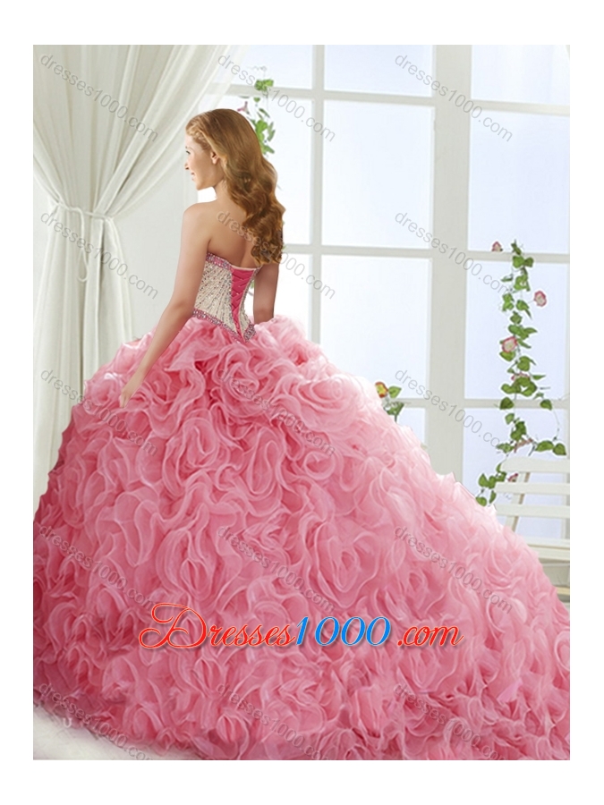 Sophisticated Rolling Flowers Detachable Quinceanera Gowns with Brush Train