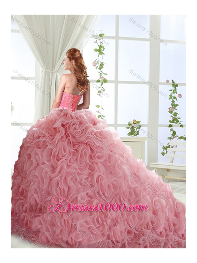 Visible Boning Rolling Flowers Detachable Quinceanera Gowns with Beading