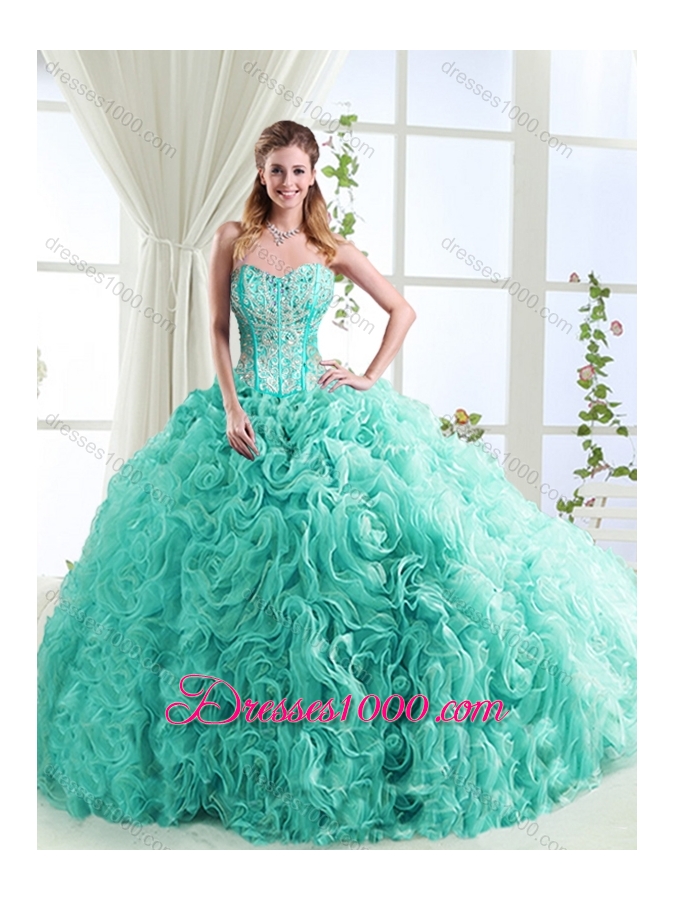 Visible Boning Rolling Flowers Detachable Quinceanera Gowns with Beading