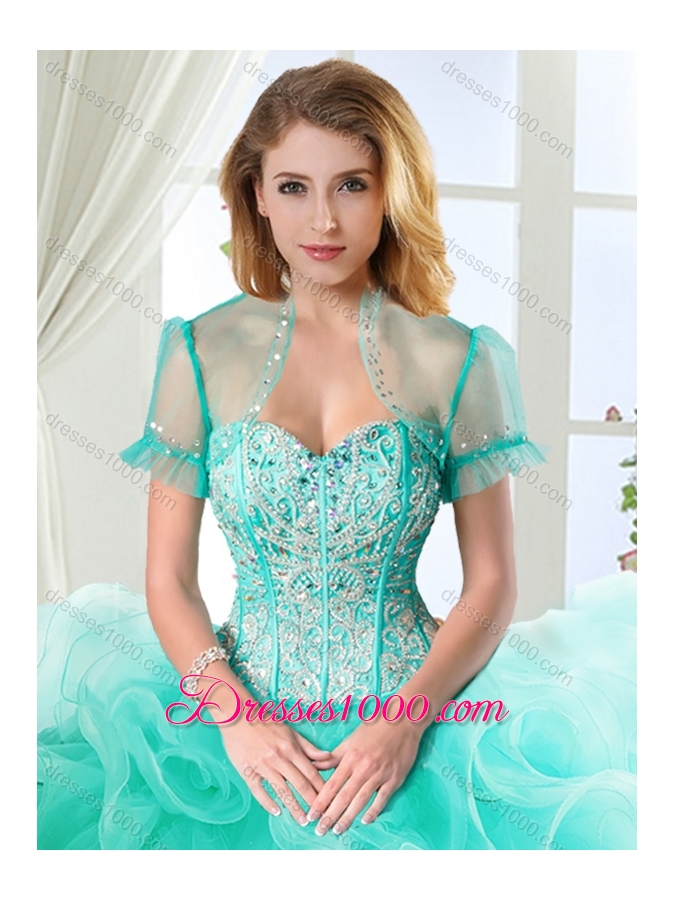 Visible Boning Rolling Flowers Detachable Quinceanera Gowns with Beading