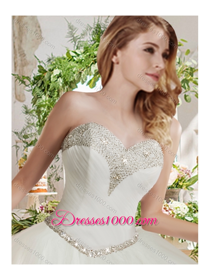 White Ball Gown Sweetheart Beaded Organza Quinceanera Dress in Tulle