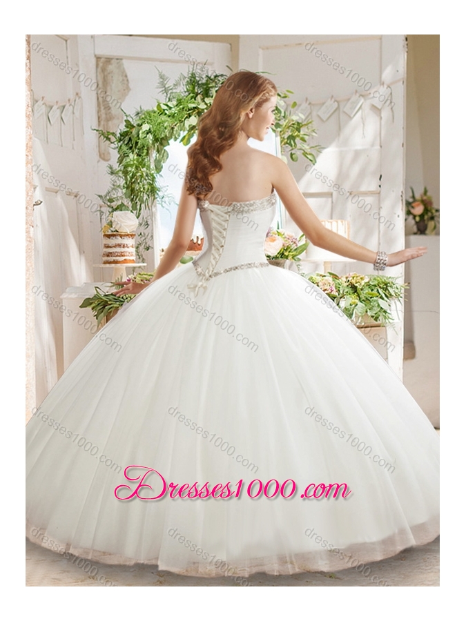 White Ball Gown Sweetheart Beaded Organza Quinceanera Dress in Tulle
