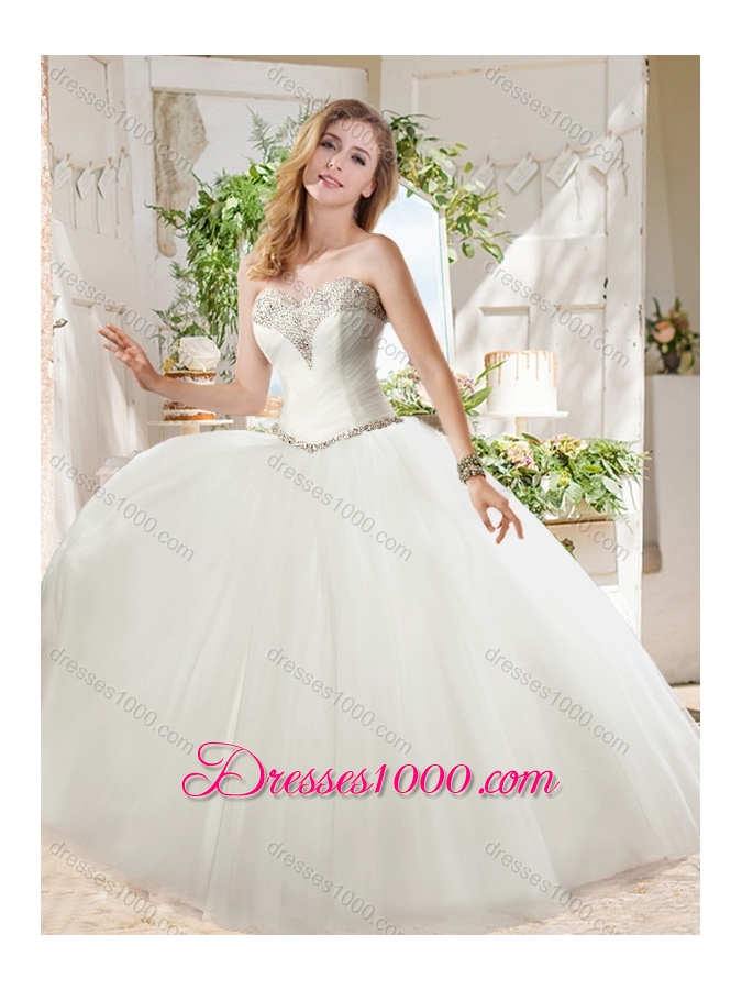 White Ball Gown Sweetheart Beaded Organza Quinceanera Dress in Tulle