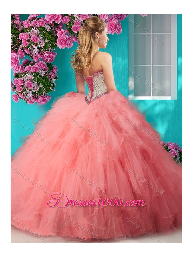 Affordable Beaded and Ruffled Organza Quinceanera Dresses with Big Puffy