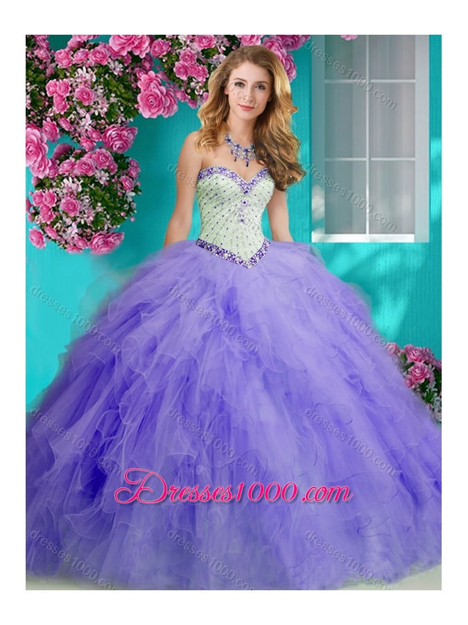 Affordable Beaded and Ruffled Organza Quinceanera Dresses with Big Puffy