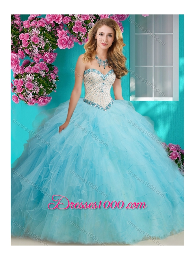 Affordable Beaded and Ruffled Organza Quinceanera Dresses with Big Puffy